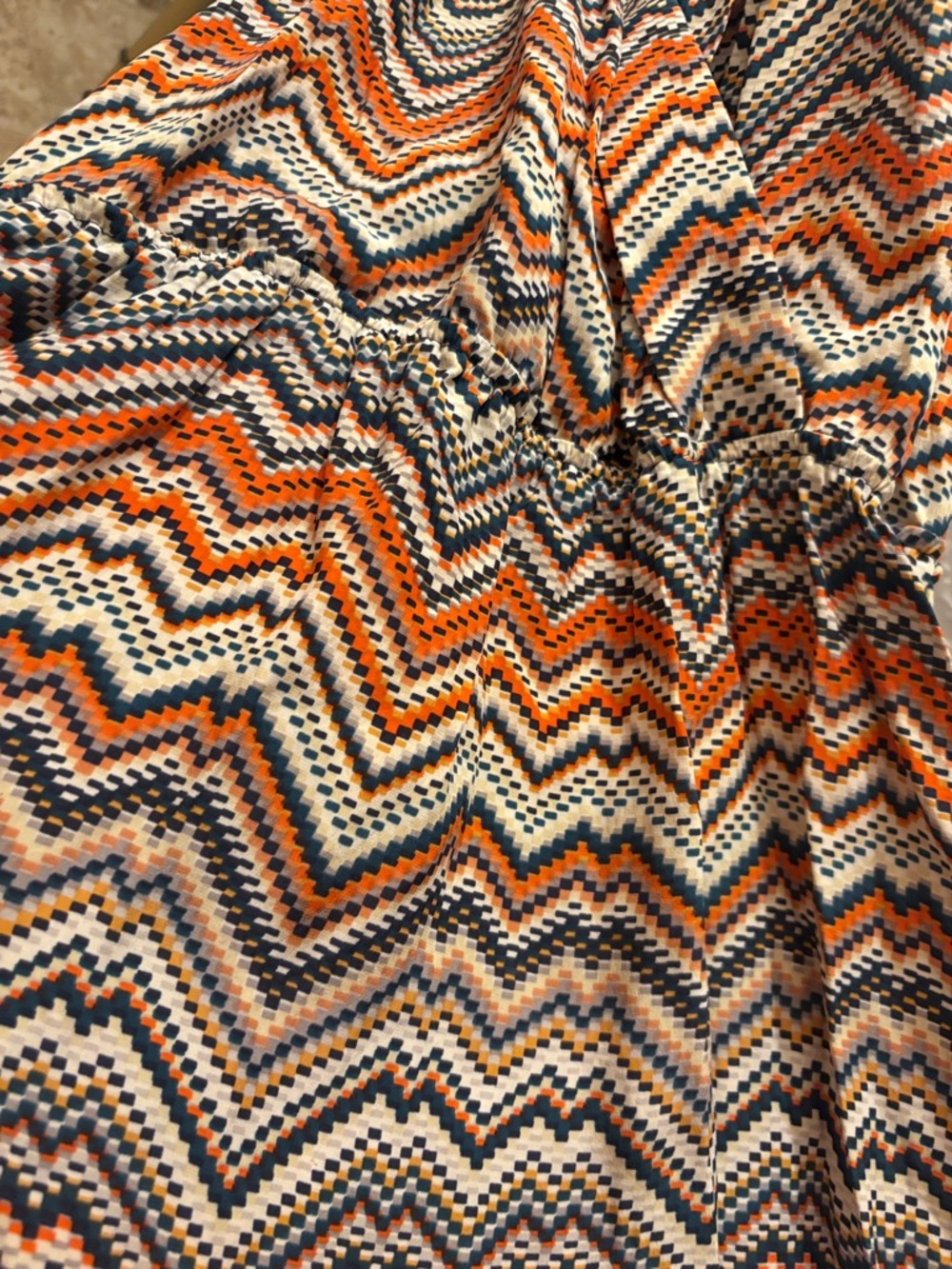 Parker Chevron V-Neck Mini Dress in Orange, Cream & Tan - Picture 5 of 7